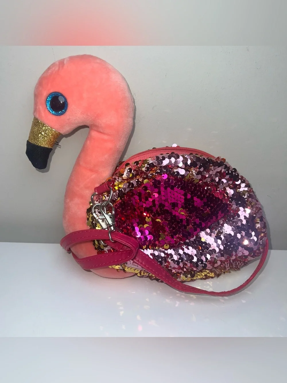 Ty Pink Sequin Flamingo Kids Crossbody Bag